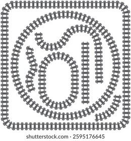 Vector Railway train track illustration. Rail pattern round circular curve railroad path icon. Straight, circular, rectangular, oval shapes, symbolizing transport routes.