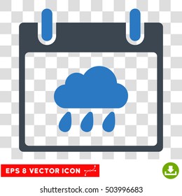 Vector Rain Cloud Calendar Day EPS vector icon. Illustration style is flat iconic bicolor smooth blue symbol on a transparent background.