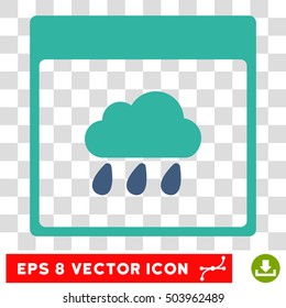Vector Rain Cloud Calendar Page EPS vector pictogram. Illustration style is flat iconic bicolor cobalt and cyan symbol on a transparent background.