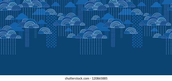 Vector rain clouds horizontal seamless pattern background ornament with hand drawn elements.