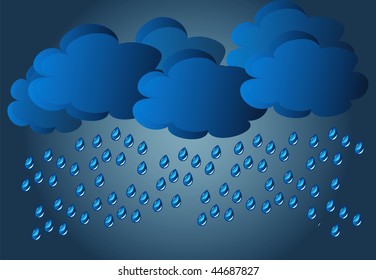 vector rain - clouds and water drop on gray background