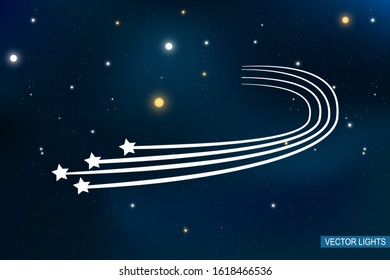 Vector rain comets isolated on blue background. Lights. Magic concept. Vector white glitter wave abstract illustration. White star dust trail sparkling particles isolated.