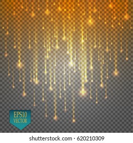 Vector rain comets isolated on transparent background. Lights. Magic concept. Vector white glitter wave abstract illustration. White star dust trail sparkling particles isolated.