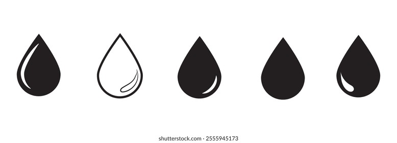 Vector rain drop icon .Simple iconic shapes of oil petroleum droplets that are processed for fuel and energy sources