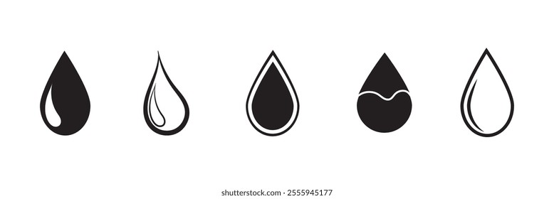 Vector rain drop icon .Simple iconic shapes of oil petroleum droplets that are processed for fuel and energy sources