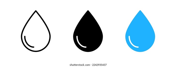 Vector rain drop icon. Three-tone version on black and white background