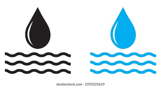 Vector rain drop icon. Two-tone version on black and white background