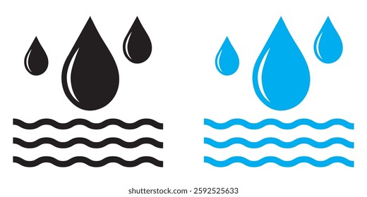 Vector rain drop icon. Two-tone version on black and white background