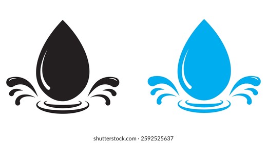 Vector rain drop icon. Two-tone version on black and white background