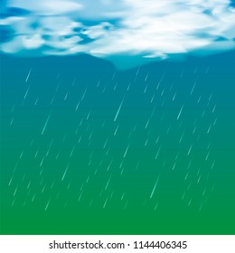 Vector Rain Drops and Cloud on Blue Green Gradient Background