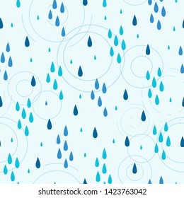 Vector Rain Drops and Ripple Illustration Background Seamless Pattern