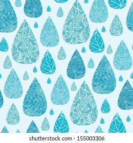 Vector rain drops textured seamless pattern background with hand drawn elements