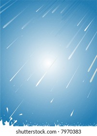 Vector rain falling diagonally from right to left, splashing.