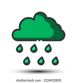 Vector rain filled line icon green monotone small shadow, weather and rainny concept, 64x64 pixel perfect for website UI media, mobile application, poster design