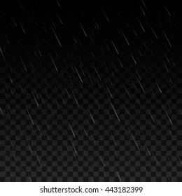 Vector rain. Isolated on black transparent background. Vector illustration, eps 10