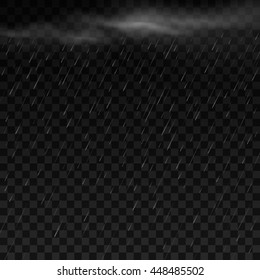 Vector rain. Isolated on black transparent background. Vector illustration, eps 10