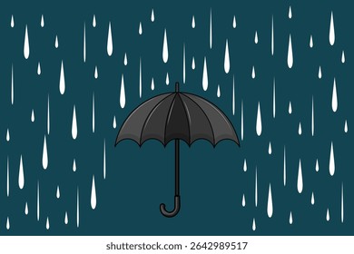 Vector rain scene with cute umbrella, cartoon flat design with soft pastel tones for baby product illustrations, seasonal graphics, and weather icons

