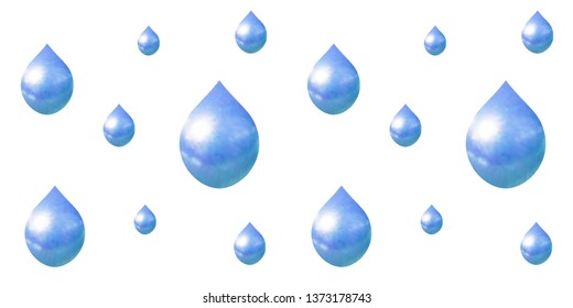 Vector Rain Seamless Pattern, Falling 3D Droplets, Colorful Background.