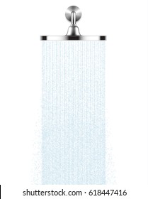 Vector Rain Shower Head With Water Drops Flowing Isolated Over A White Background. Realistic Illustration.