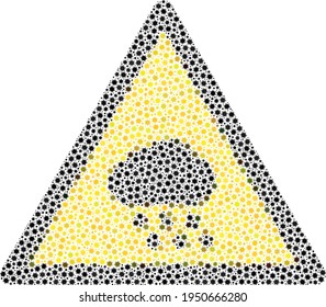 Icono del collage de advertencia de lluvia vectorial covid-2019 construido para aplicaciones clínicas. El mosaico de advertencia de lluvia está hecho de pequeñas partes de patógenos cómodos.