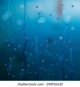 Vector rain water drops on window glass