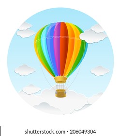 Vector rainbow air ballon and clouds icon