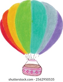 Vector of rainbow air balloon with colored pencils