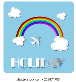 Vector Rainbow Background with Airplane