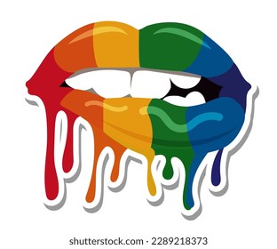 Vector Rainbow bite lip LGBT for print. t shirt design. sticker illustration transparent background