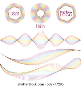 Vector rainbow brand set consists of 3 logo options and 3 borders