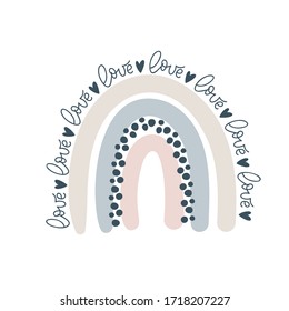 Vector rainbow in cartoon scandinavian style isolated on white background for kids. Cute illustration in hand drawn style for posters, prints, cards, fabric, children books, interior design.