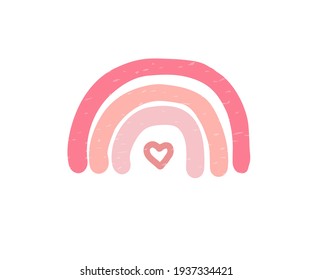 Vector rainbow in cartoon Scandinavian style isolated on white background for kids. Cute illustration in hand drawn style for posters, prints, cards, fabric, children books, interior design.