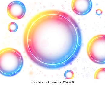 Vector - Rainbow Circle Bubbles background with Sparkles and Swirls.