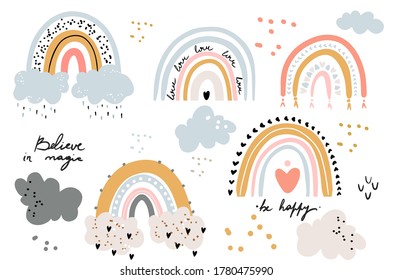 Vector rainbow clipart set. Children' illustration Modern print for girl or boy Nursery Modern Printable art on white background.