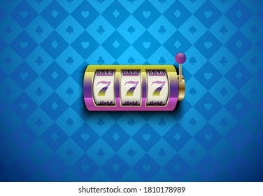 Vektorgrafik-Casino Farbe Casino Spielautomat mit 7 Glück. Die geometrische, blaue Seidenkarte passt zum Hintergrund. Online Casino Web-Banner, Logo oder Symbol. Sieger-Casino-Poster