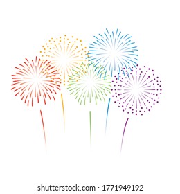 Vector rainbow color fireworks illustration on white background