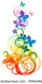 Vector rainbow colored background with flowers for design