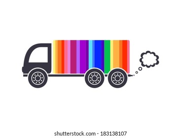 Vector rainbow colored delivery truck icon isolated