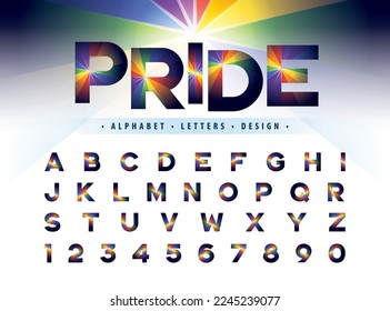 Vector of Rainbow colors Alphabet Letters and numbers, LGBT Colorful stylized fonts, Pride Rainbow Letter font set for Pride month Festival, LGBT Party, LGBTQ Fun Fair, Gay Fashion show, Entertainment