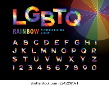 Vector of Rainbow colors Alphabet Letters and numbers, LGBT Colorful stylized fonts, Pride Rainbow Letter font set for Pride month Festival, LGBT Party, LGBTQ Fun Fair, Gay Fashion show, Entertainment