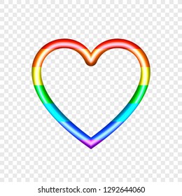 Vector Rainbow Colors Heart isolated on Light Transparent Background, Shining 3D Icon Template, Blank Frame.