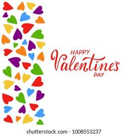 Vector rainbow colors hearts with Happy Valentine's Day text. Vector Romantic illustration for Valentines day. LGBT Valentine's Day card of gays, lesbians, bisexual and transgender people.