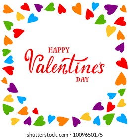 Vector rainbow colors hearts with Happy Valentine's Day text. Vector Romantic illustration for Valentines day or wedding. LGBT Valentine's Day card of gays, lesbians, bisexual and transgender people.