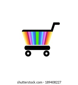 Vector rainbow coloured shopping cart icon isolated