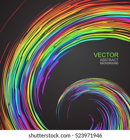 Vector. Rainbow colourful swirl on dark background.
