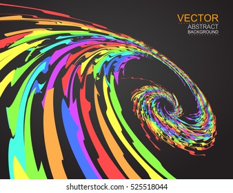 Vector. Rainbow colourful swirl on dark background.