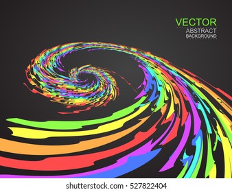 Vector. Rainbow colourful swirl on dark background.