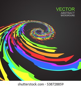Vector. Rainbow colourful swirl on dark background.