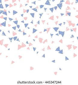Vector rainbow confetti. Streamers, confetti, glitter and ribbons background. Anniversary rainbow confetti backdrop. Scattered triangle confetti.