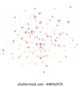 Vector rainbow confetti. Streamers, confetti, glitter and ribbons background. Anniversary rainbow confetti backdrop. Scattered triangle confetti.